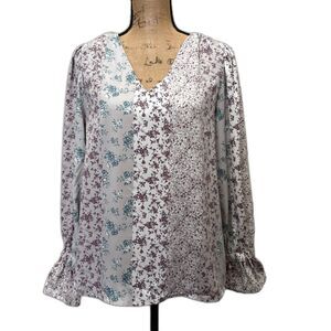 Andree by Unit Peasant Blouse Pastel Purple Patchwork Floral Cottage Size Large‎